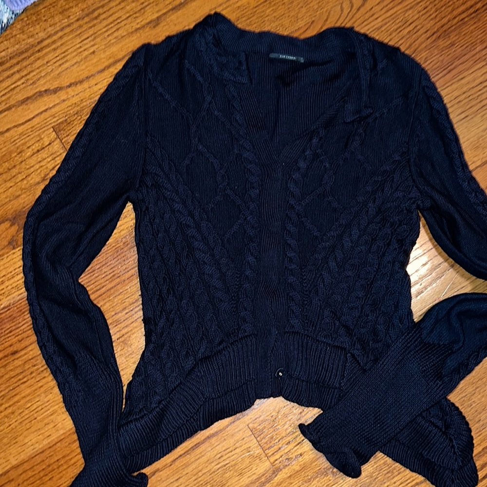 Elie Tahari navy wool cable knit cardigan